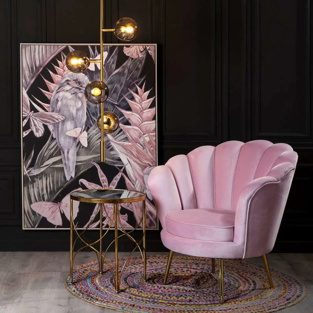 Accent Chair in Pink Color1 Accent Chair Pink Color in velvet with gold metal frame legs – Style My Space