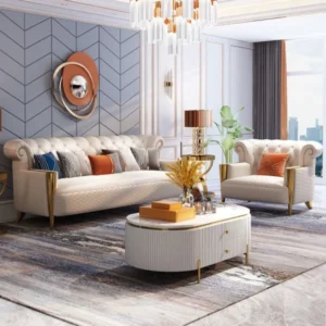 White Leatherette Chesterfield Sofa with premium comfort and customizable design