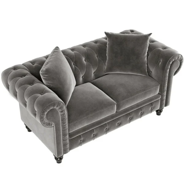 Grey Chesterfield Sofa Set in Living Room