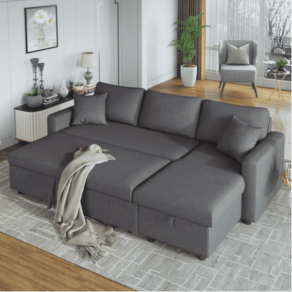 Glossy L-Shaped Storage Sofa with Sleek Design and Hidden Storage