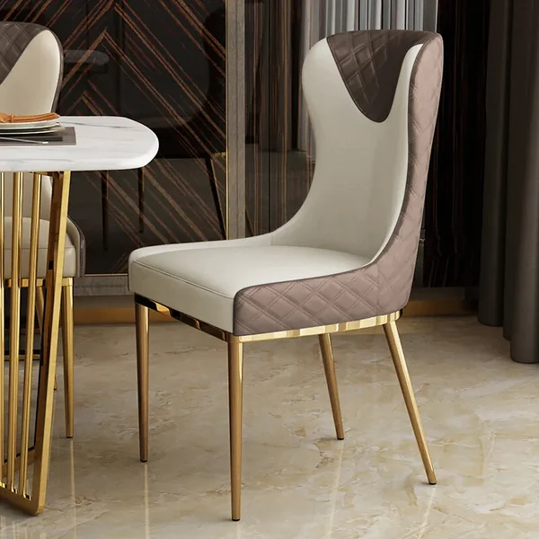 Hexa Upholstered Dining Chair with sleek gold metal legs, perfect for modern homes.