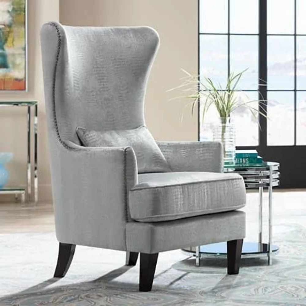 High back wing chair with premium fabric, gold legs, and ergonomic design by Style my space furniture