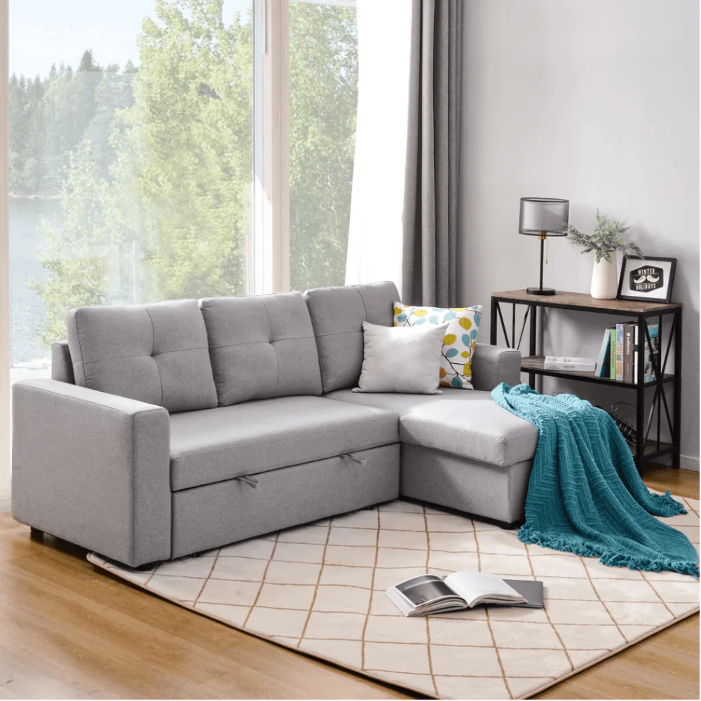 L-Shaped Storage Sofa Bed with Velvet Upholstery for Modern Living