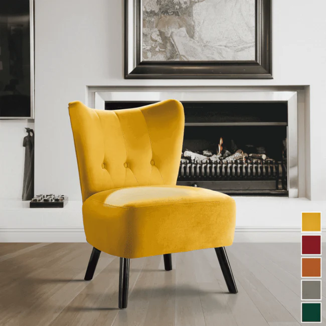 Yellow Chair: Bright yellow Lappy Suede Accent Chair combining comfort and style by Style My Space.