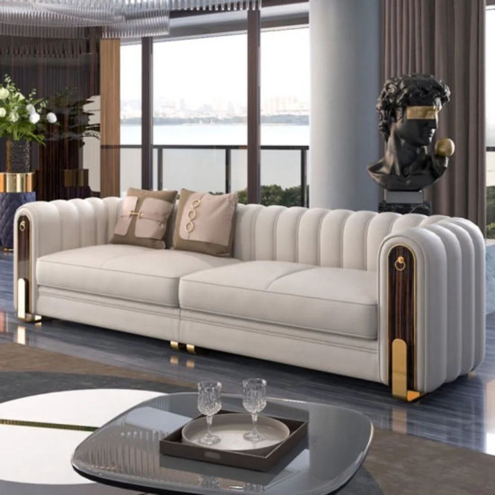 Modern Sofa Set in Off White Leatherette3