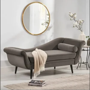 Brown Neon Suede Lounger with sleek gold legs and high-density foam.
