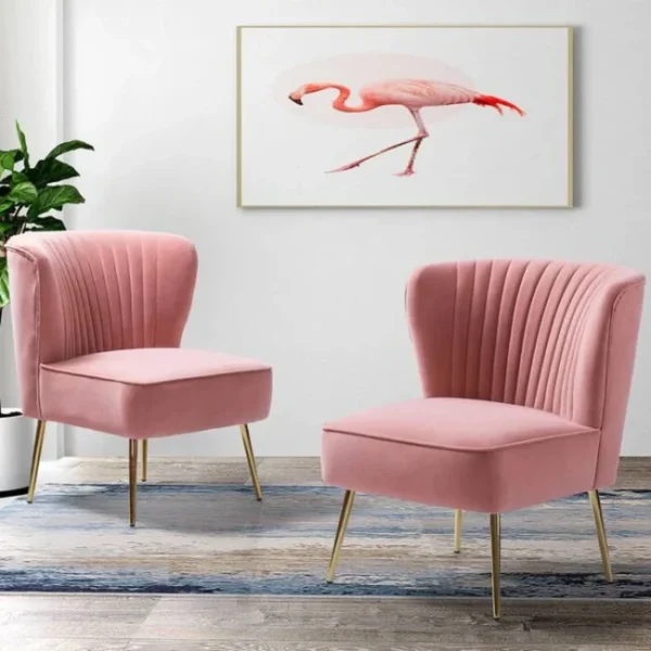Pepper Accent Chair with velvet fabric and gold metal legs