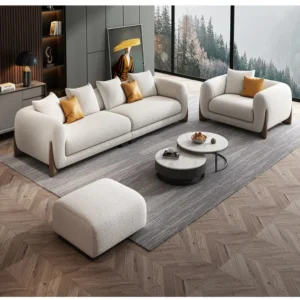 Premium Modern Sofa Set in Off White Towel Cloth
