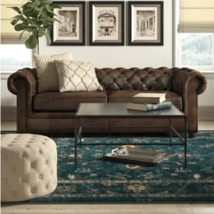 Rolled Arm Chesterfield Sofa with Back Tufting in Leatherette