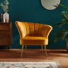 Orange Velvet Accent Chair with gold metal legs