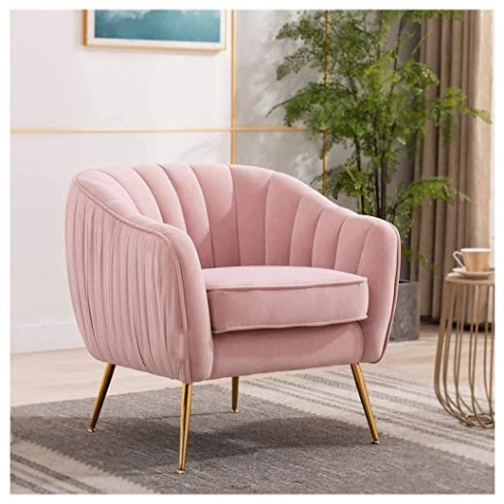 Modern Upholstered Suede Chair by Style My Space with gold legs and velvet fabric.