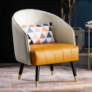 Upholstered Accent Chair with premium fabric and gold metal frame