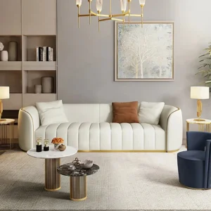 Upholstered Sofa Set in White Suede