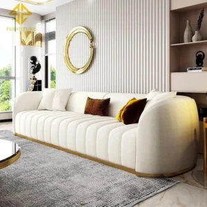 Modern Western luxury suede sofa set in off-white.