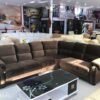 Brown L Shape Sofa Set with velvet upholstery and modern design