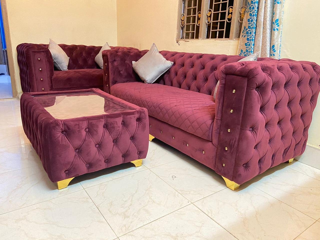 Elegant Red Leatherette Chesterfield Sofa with customizable design, factory-direct prices, and 25% off at Style My Space