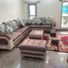 Brown Velvet L Shape Sofa Set with Wooden Frame and Plush Comfort