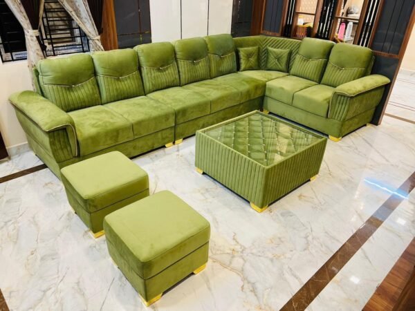 Elegant L Shaped Velvet Sofa with plush upholstery and modern design